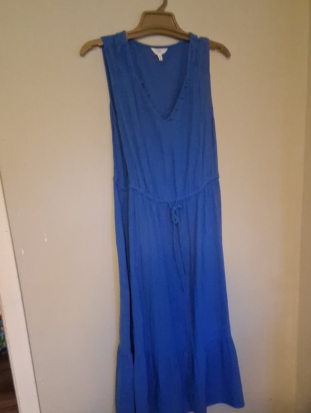 Time and Tru Royal Blue Sleeveless V-Neck Maxi Dress with Waist Tie